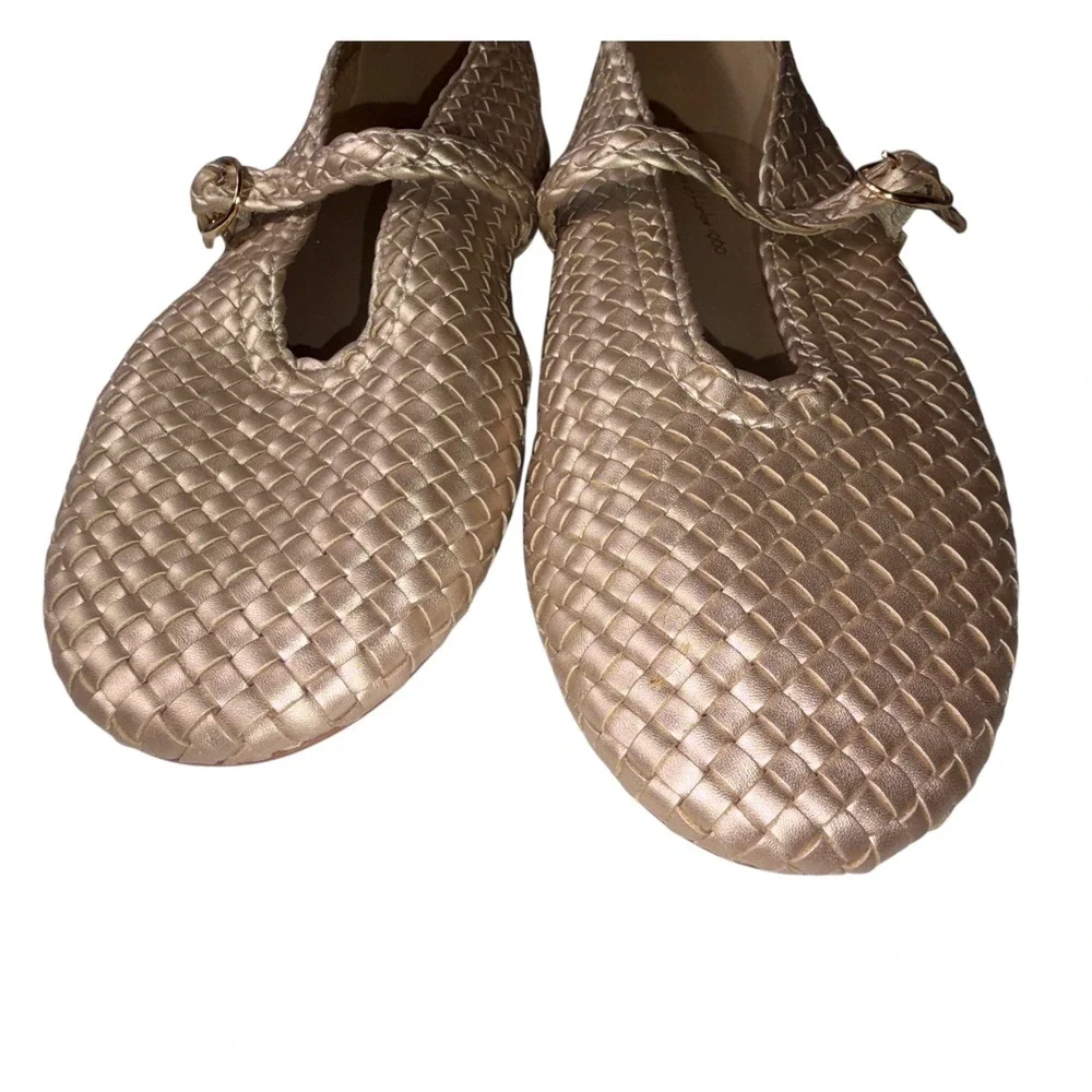 House of Harlow 1960 Gold Woven Mary Jane Ballet Flats Boho Chic Size 8
